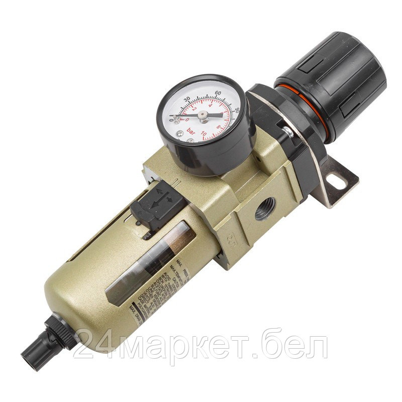 Фильтр-регулятор с индикатором давления для пневмосистем 1/4"(10Мк, 2000 л/мин, 0-10bar,раб. температура 5°-60°) FORCEKRAFT FK-AW3000-02