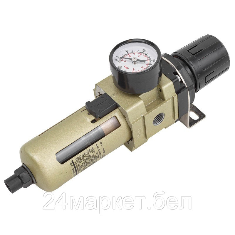 Фильтр-регулятор с индикатором давления для пневмосистем 1/4"(автоматич. слив,10Мк, 2000 л/мин, 0-10bar,раб. температура 5°-60°) FORCEKRAFT FK-AW3000-02D