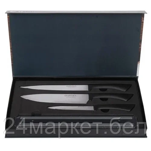 YW-A286-3 Набор ножей 4 предмета, 20 см, 20 см, 12.5 см, магнитный держатель, нержавеющая сталь, рукоятка пластик, Грэй стон Daniks