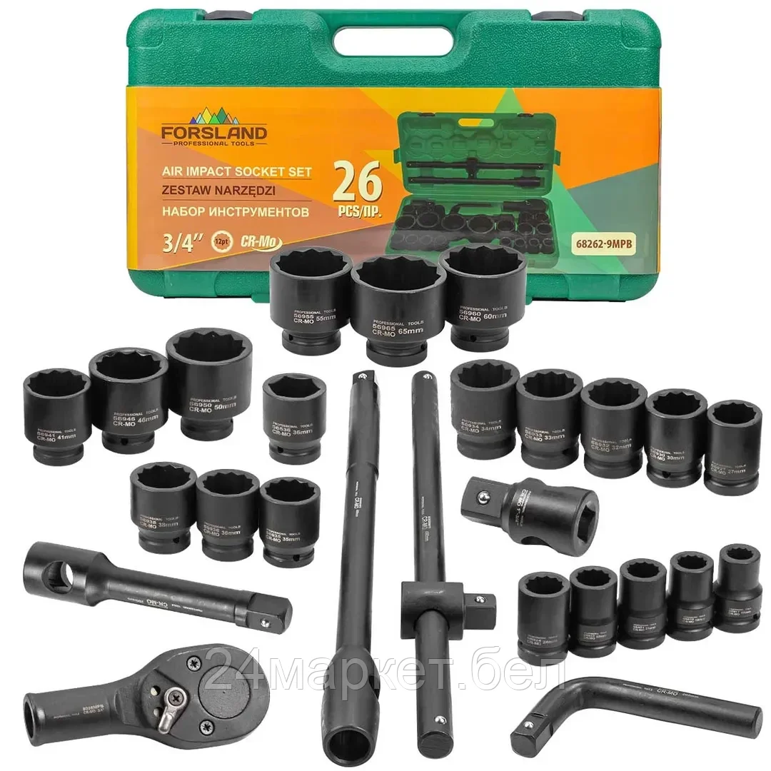 Forsland-68262-9MPB Forsland Набор инструментов ударных 26пр. 3/4" (12гр.)
