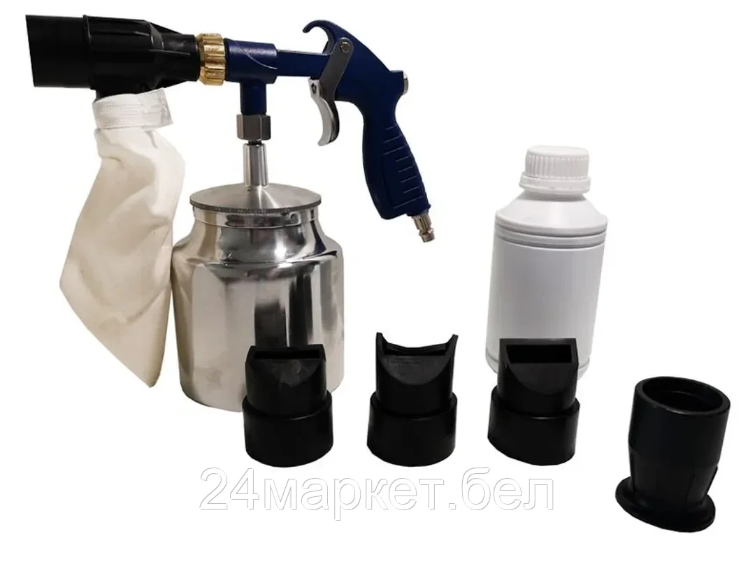 FORSAGE Пистолет пескоструйный пневматический со сменными насадками и песком(бачок-1л,сопло-3.2,давление 6-8bar) Forsage F-2377