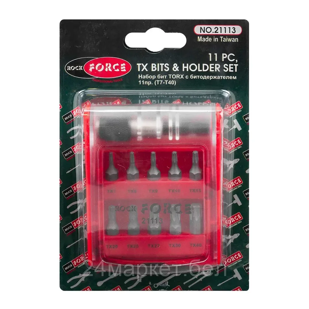 Rock FORCE Набор бит-торкс  с битодержателем,11пр.,1/4" (T7, 8, 9, 10, 15, 20, 25, 27, 30, 40 - 25мм) Rock FORCE RF-21113