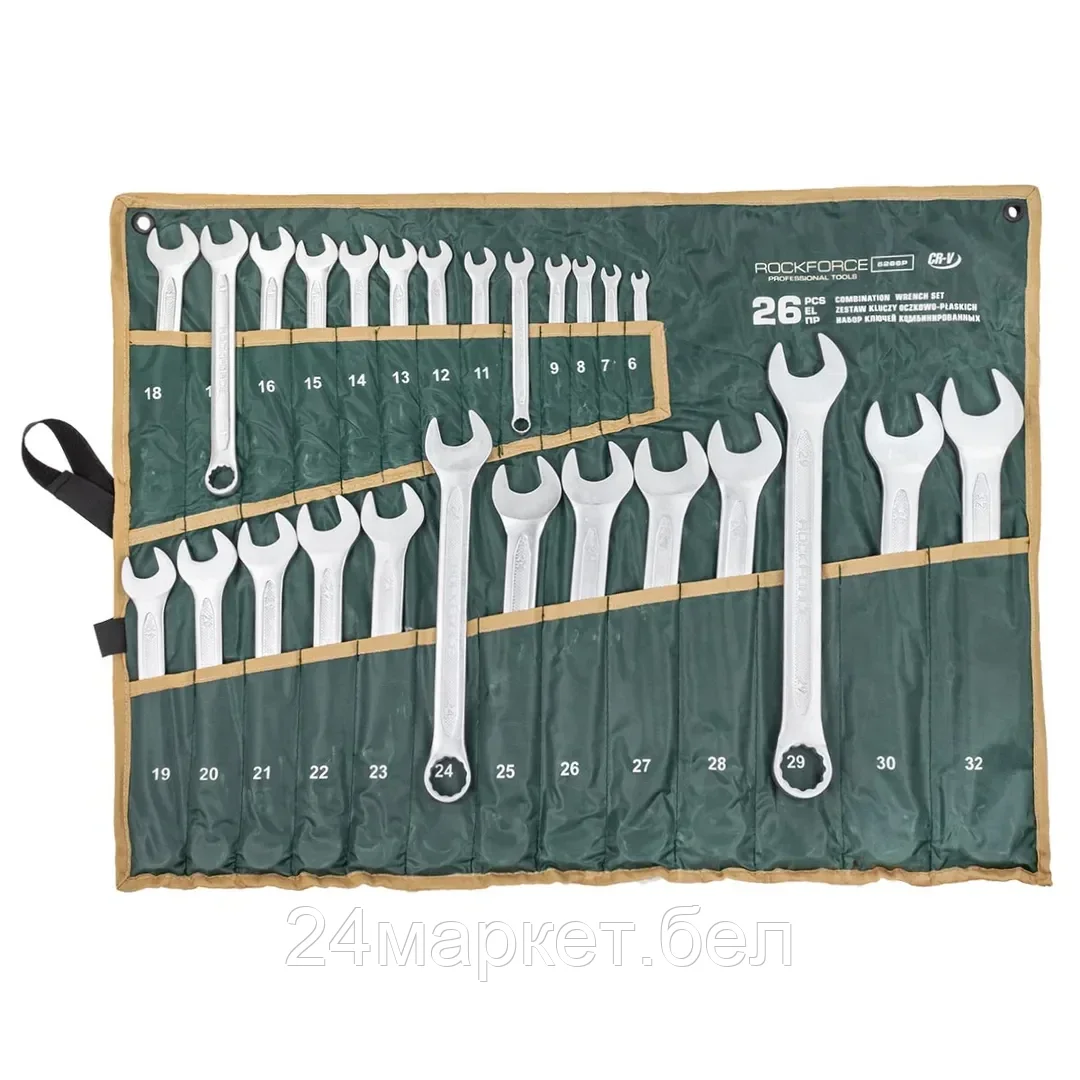 RF-5266P RockFORCE Набор ключей комбинированных 26пр. (6-30, 32мм), на полотне