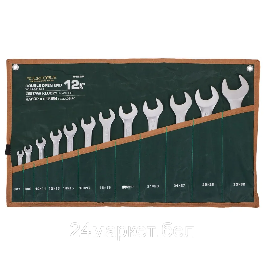 Rock FORCE Набор ключей рожковых 12пр. (6х7, 8х9, 10х11, 12х13, 14х15, 16х17, 17х19, 18х19, 21х23, 22х24, 24х27, 30х32мм) на полотне Rock FORCE RF-5122P