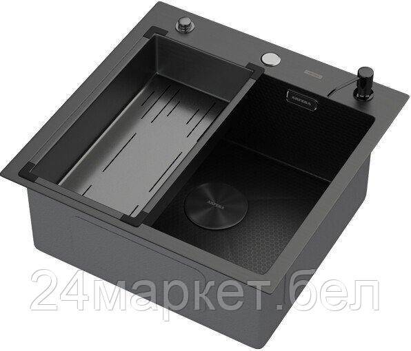 Кухонная мойка ARFEKA Eco AR мойка 500*500 POP-UP, коландер G, дозатор BLACK DECOR
