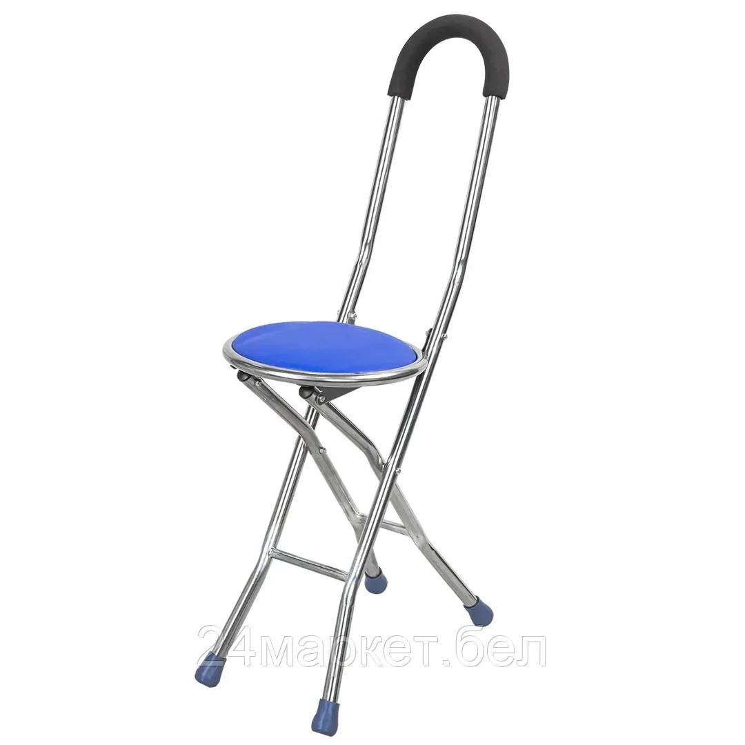 Трость-стул складная 4-х ногая (L трости-850мм, высота посадочного места-420мм, Ø посадочного места-240) WMC TOOLS WMC-4L (синий)