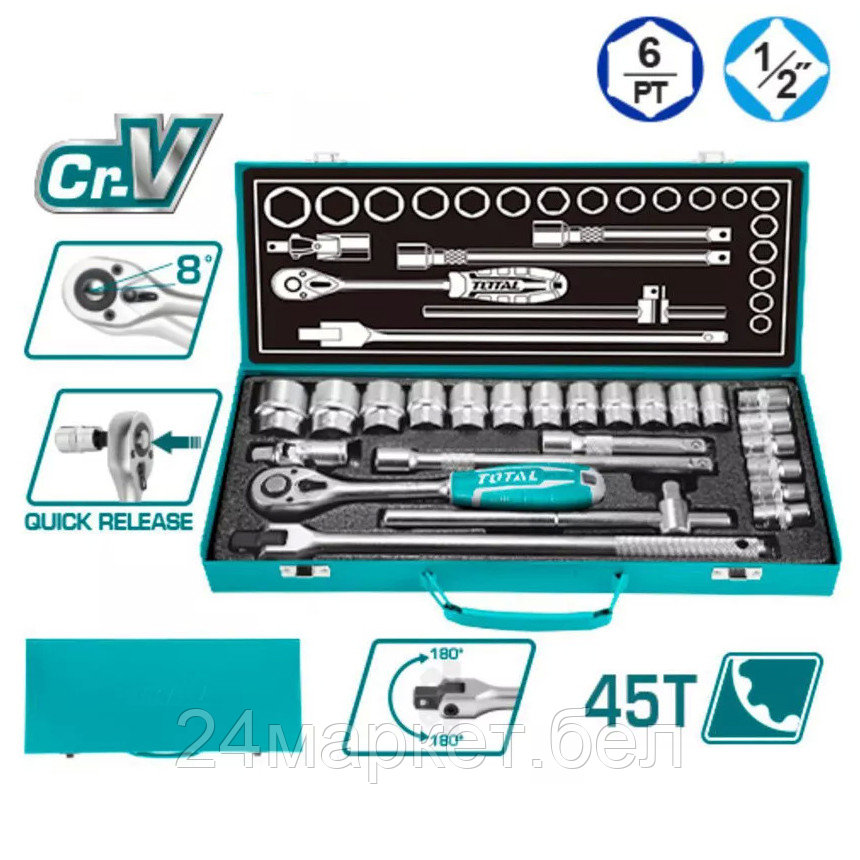 Набор головок 1/2 " с трещоткой 24 шт TOTAL THT121242 THT121242