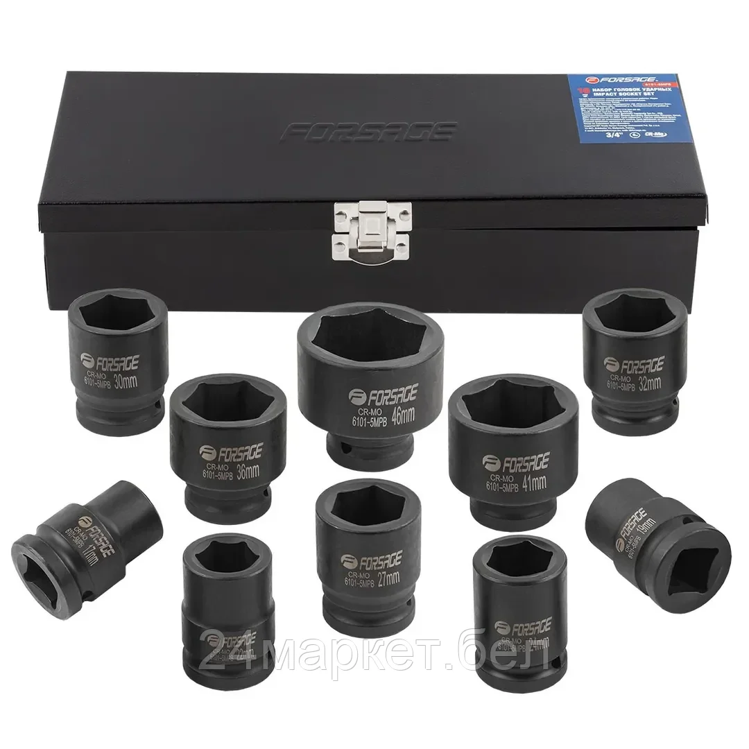FORSAGE Набор головок ударных 3/4"10пр.  (6гр.) (17,19,22,24,27,30,32,36,41,46мм) в кейсе Forsage F-6101-5MPB(пл.кейс)
