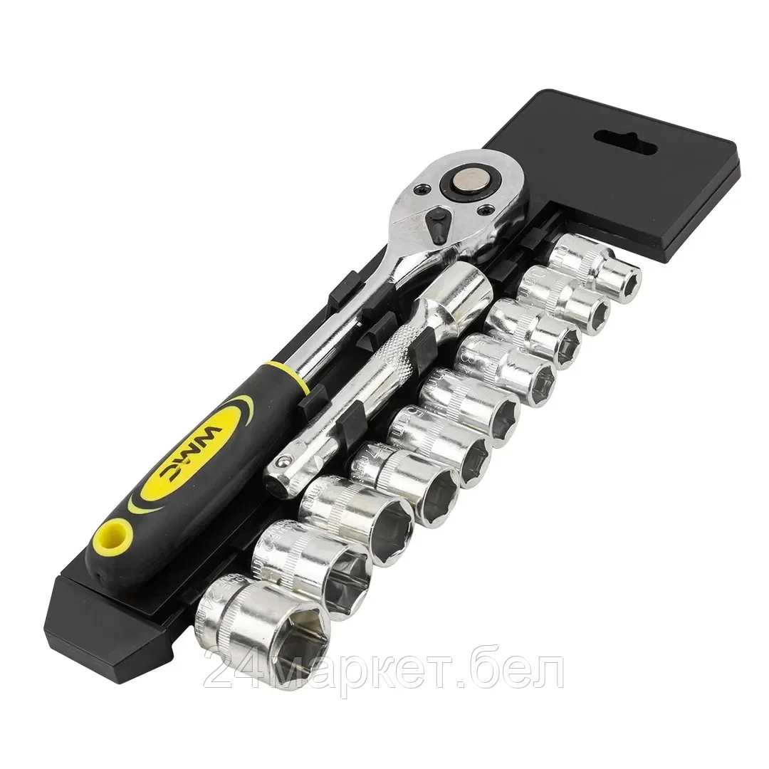 WMC-4123 Набор головок с трещоткой и удлинителем 12пр.1/2''(6гр)(8,10,12-15,17,19,21,24мм),в пласт. держателе WMC TOOLS