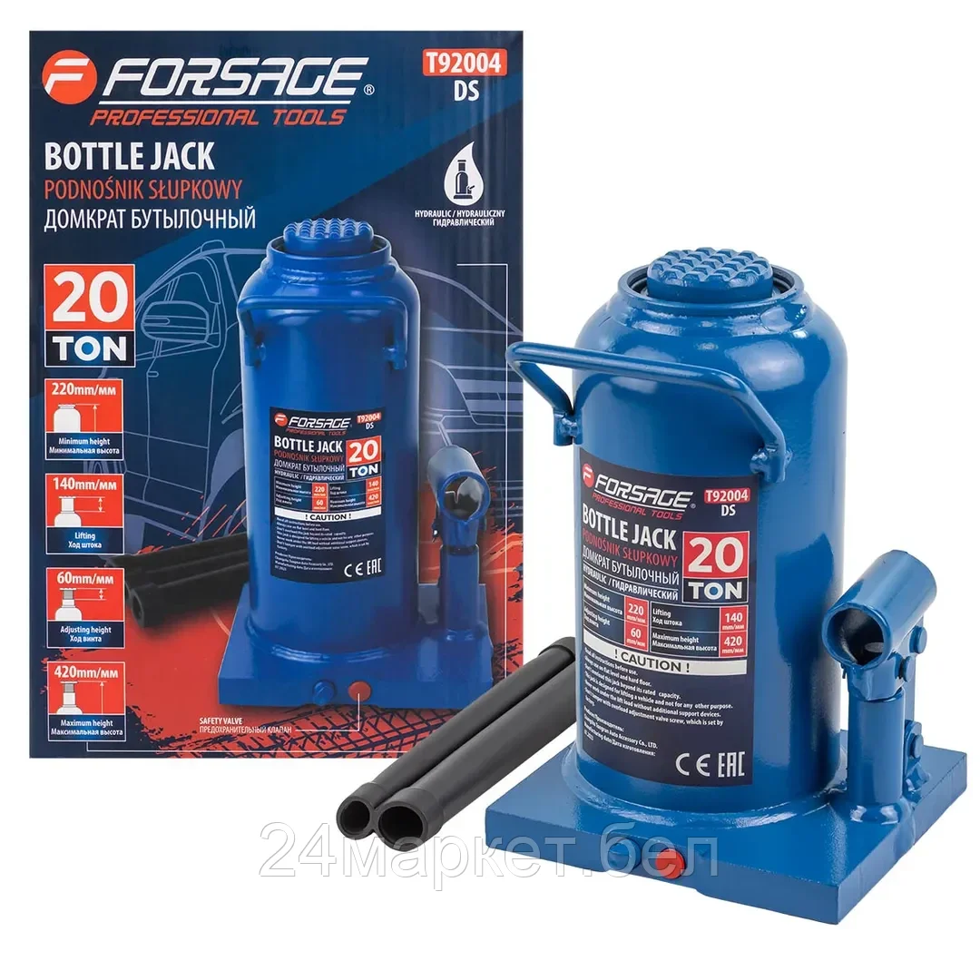 Домкрат бутылочный гидравлический 20т с клапаном (h min-235мм, h max-445мм) Forsage F-T92004(DS)