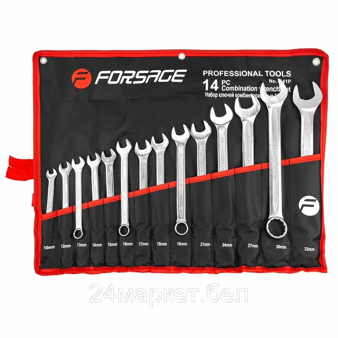 F-5141P Forsage Набор ключей комбинированных 14пр.(10,12-19,21,24,27,30,32мм)на полотне