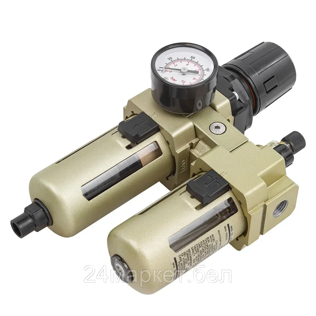 Блок подготовки воздуха 1/4''(фильтр-регулятор+лубрикатор, автоматич.слив)(10Мк, 1700 л/мин, 0-10bar,раб. температура 5°-60°) Forsage F-AC3010-02D