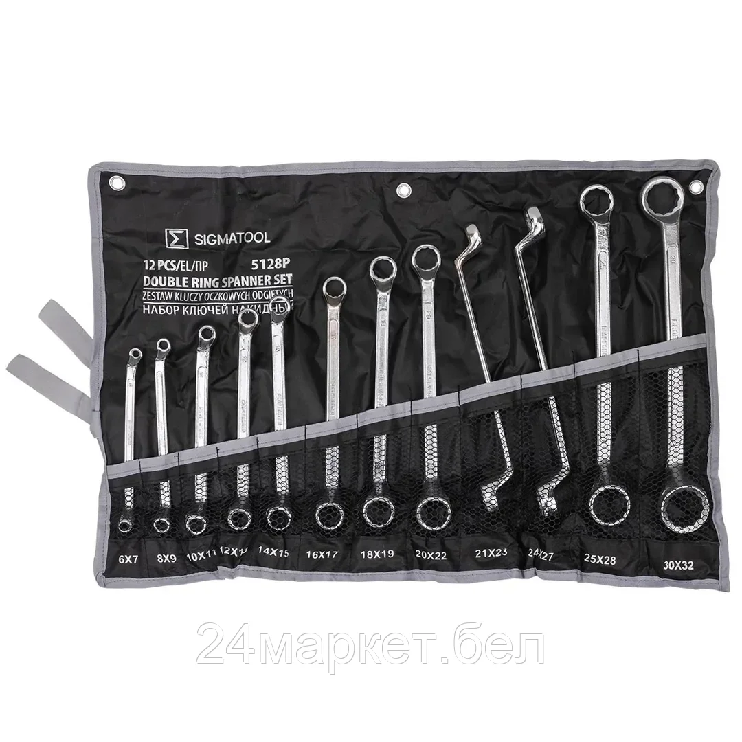 Sigmatool-5128P Ключи накидные, отогнутые на 75град., набор 12пр. (6х7, 8х9, 10х11, 12х13, 14х15, 16х17, 18х19, 20х22, 21х23, 24х27, 25х28, 30х32мм) SIGMATOOL