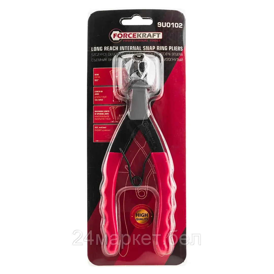 Съемник внутрених стопорных колец изогнутый 90грд. (глубина-56мм, для суппортов), в блистере FORCEKRAFT FK-9U0102