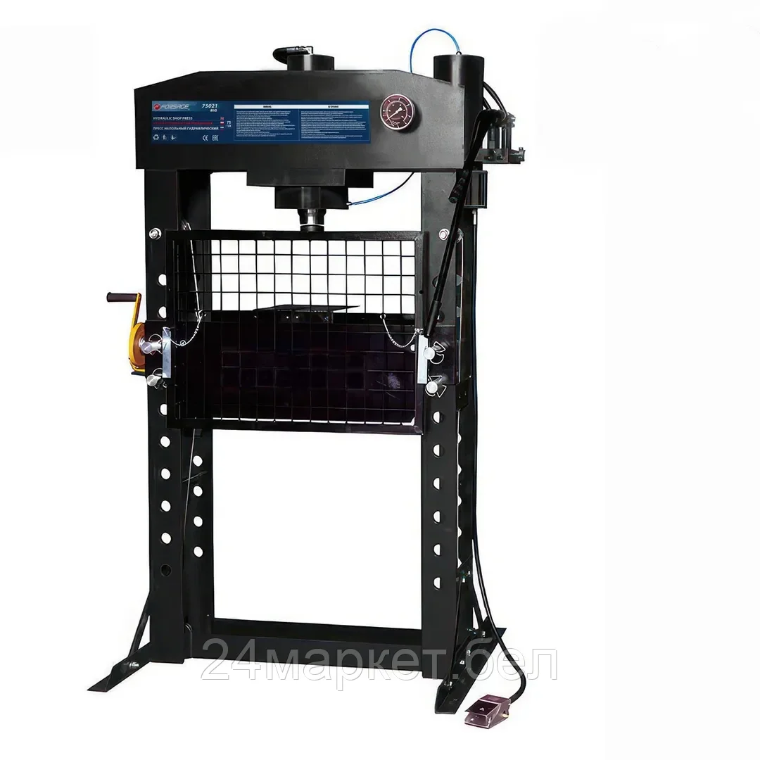 Пресс гидравлический с манометром напольный 75т, ручной/пневмо привод (раб. высота:0-900мм, раб. ширина:800мм, раб. стол:270х800мм,ход штока:240мм) Forsage F-TY75021