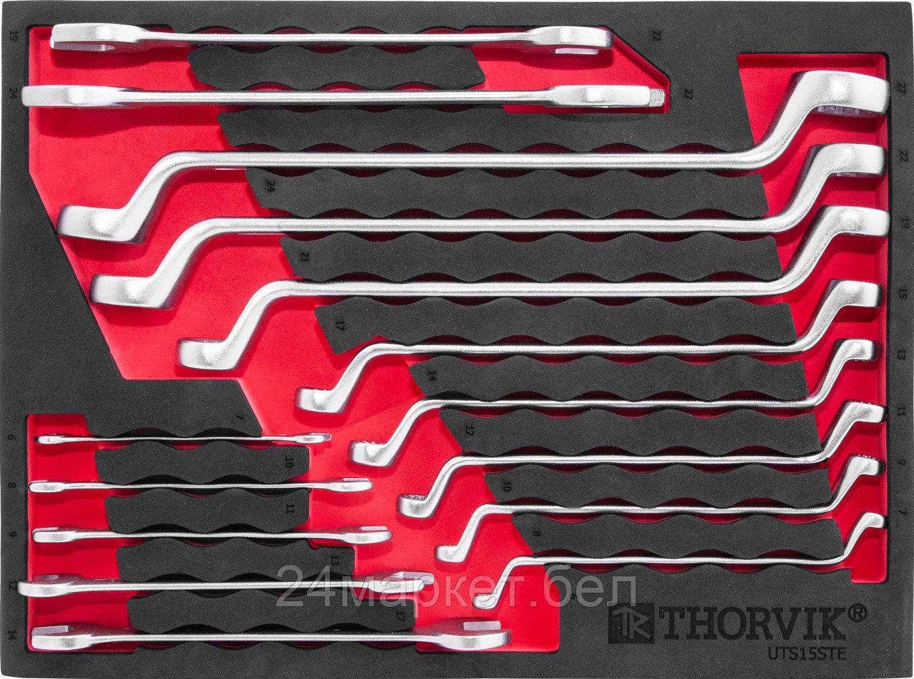 Thorvik UTS15STE UTS15STE Набор ключей рожковых и накидных изогнутых в EVA ложементе 280х375 мм, 15 предметов