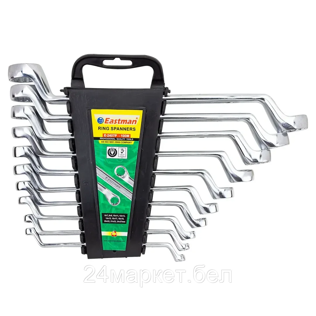 E-2407P-N10 Ключи накидные отогнутые, набор 10 предметов ( 6х7, 8х9, 10х11, 12х13, 14х15, 16х17, 18х19, 20х22, 23х23, 24х27 мм) Stab