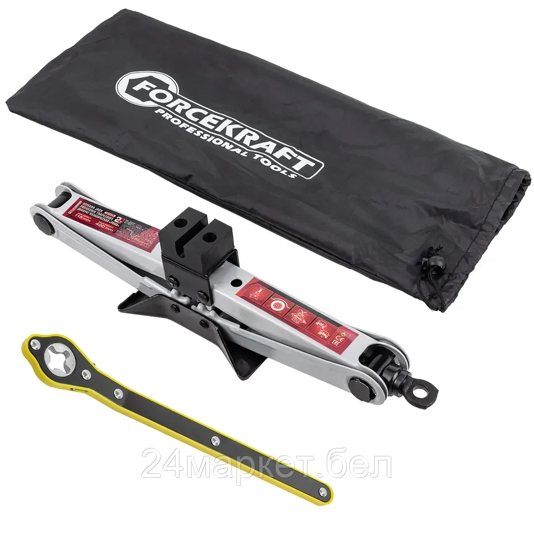 FK-10152A Домкрат механический ''ромб' 2т (hmin115мм, hmax 400мм, L-420мм) в водоотталкивающем чехле в комплекте с ключом трещоточным FORCEKRAFT