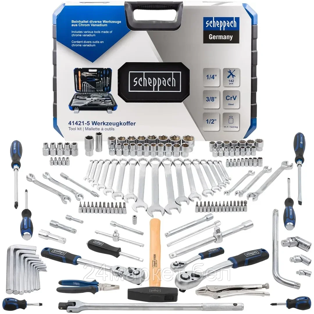 Sch-41421-5 Scheppach Набор инструментов 142пр. 1/4" 3/8" 1/2"
