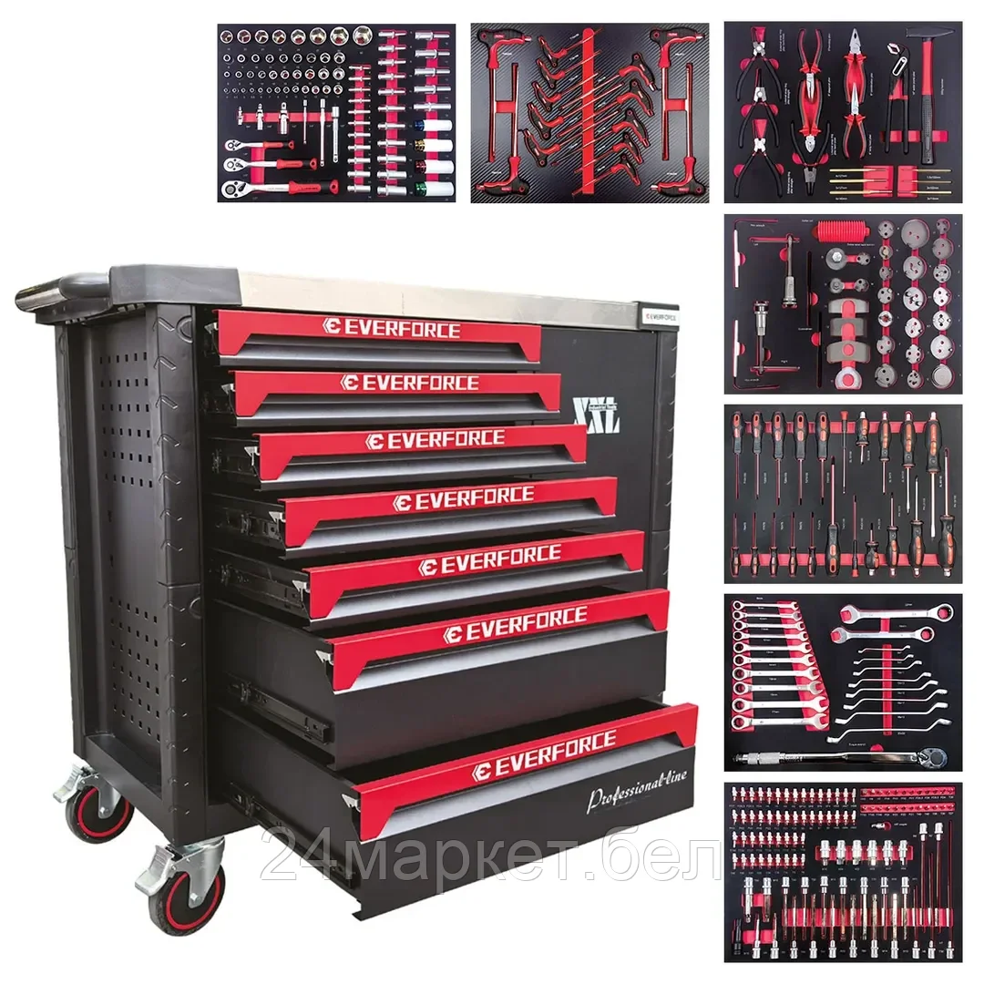 EF-55312 Тележка инструментальная 7-и полочная (размер XXL-115см)с набором инструментов 289пр EVERFORCE