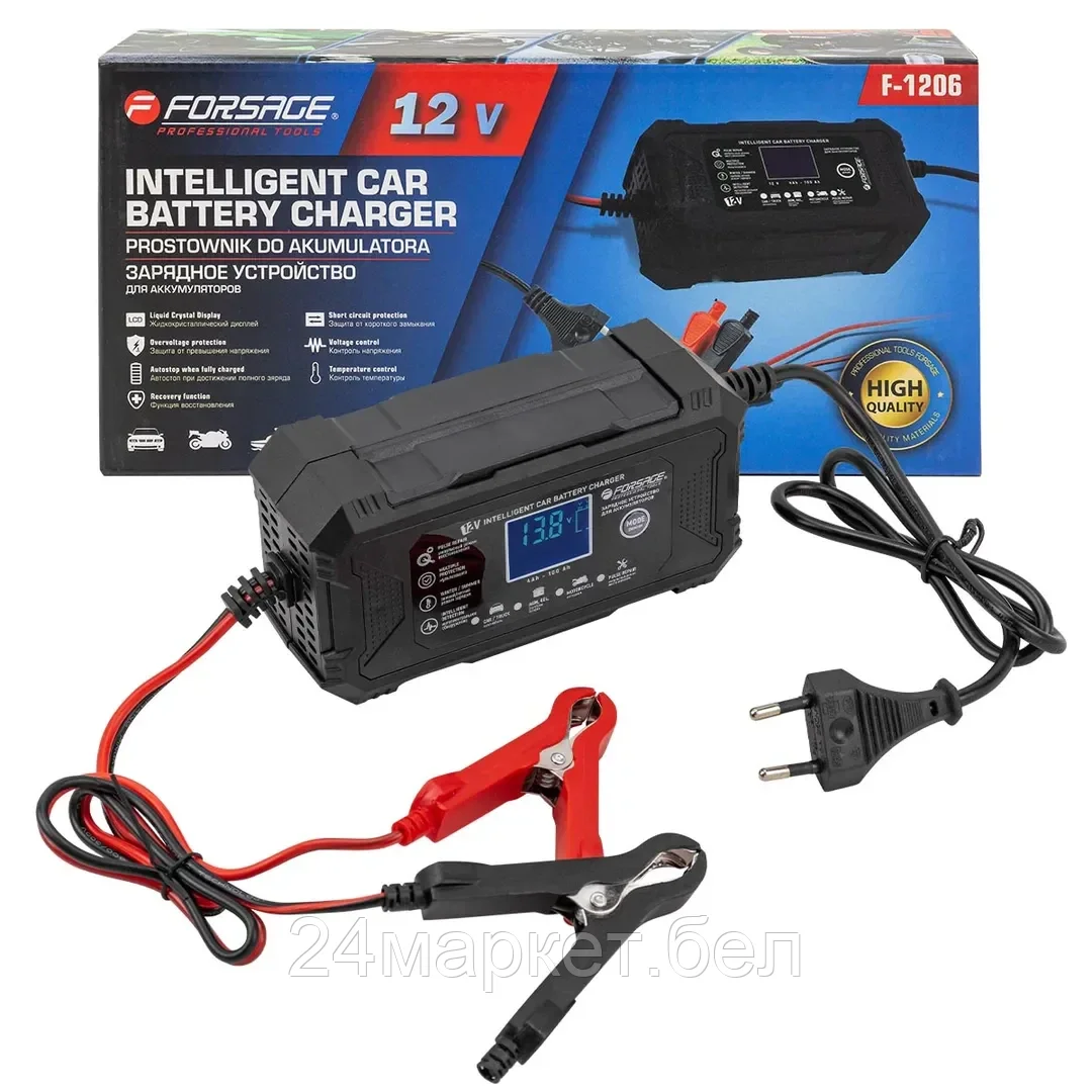 F-1206 Forsage Устройство зарядное импульсное для АКБ с жидкокристаллическим дисплеем (12В,автостоп,функция восст.-я,защита от превыш.напряж. и короткого замыкания)