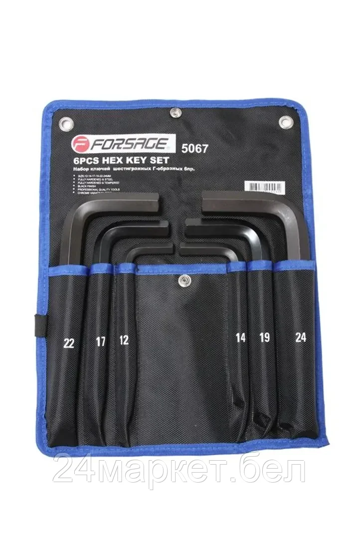 Набор ключей Г-образных 6-гранных 6пр. (12, 14, 17, 19, 22, 24мм)на полотне F-5067