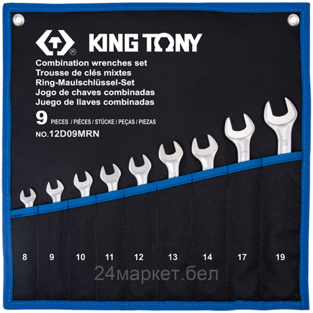 KING TONY 12D09MRN KING TONY Набор комбинированных ключей, 8-19 мм, чехол из теторона, 9 предметов