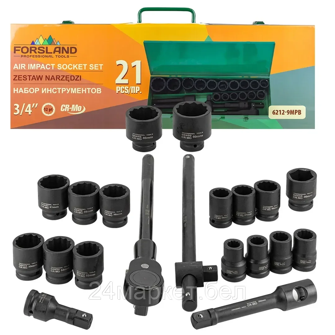 Forsland-6212-9MPB Forsland Набор инструментов ударных 21пр. 3/4" (12гр.)