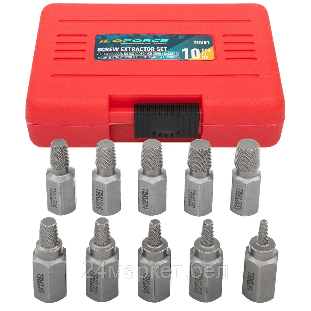 IF-909U1 Головки-экстракторы для извлечения поврежденных болтов/гаек, набор 10пр. ILOforce