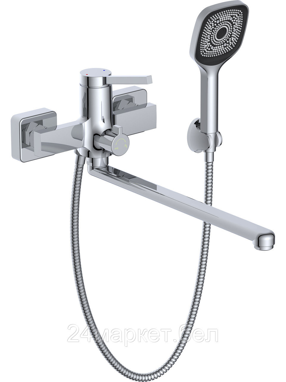 Смеситель для ванны D35, серия 750 ECONOCE (Длинный L-излив, длина 323 мм, лейка и шланг в комплекте) EC0751