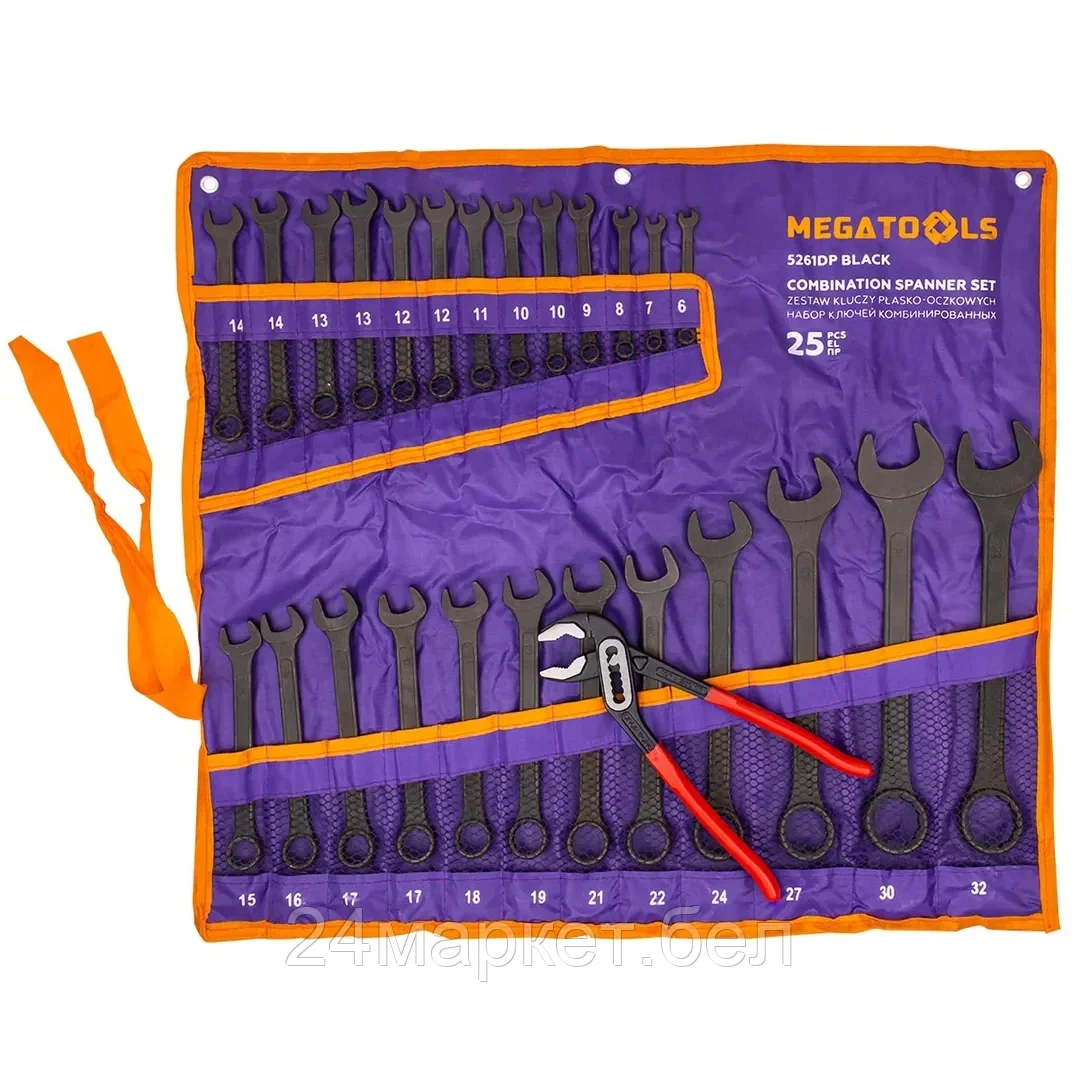 MT-5261DP+1 BLACK Набор ключей комбинированных и рожковых 25пр. MEGATOOLS