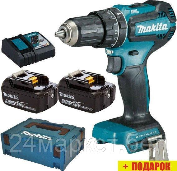 Ударная дрель-шуруповерт Makita DHP485RTJ (с 2-мя АКБ 5 Ач, кейс)