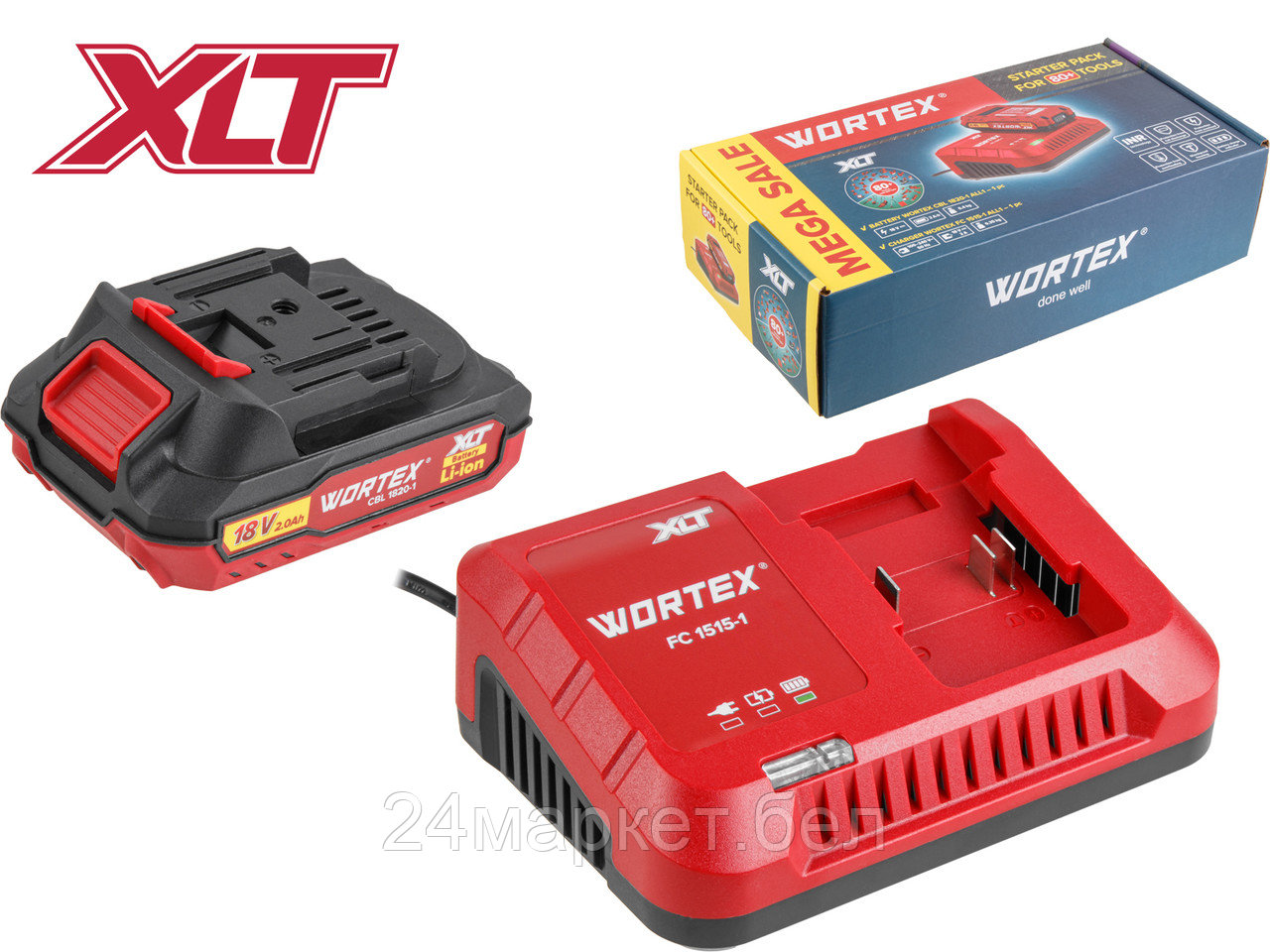 Набор аккумулятор 2 А*ч и зарядное устройство 1х2 А WORTEX ALL1 XLT в кор. SET (18.0 В, 2.0 А*ч, индикатор заряда, обрезиненный корпус, зарядное: 1 слот, 2 А.) 2329017