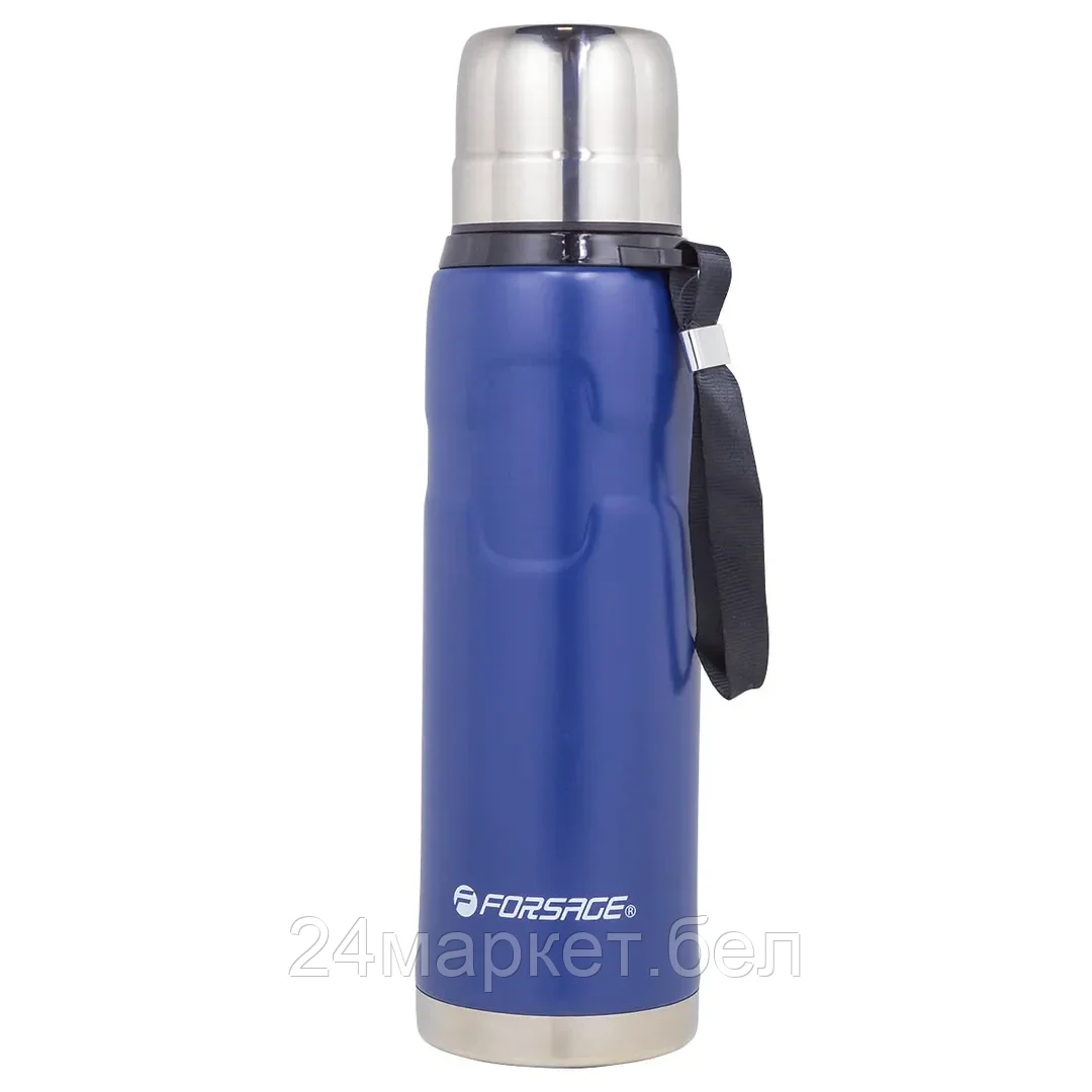 Термос для напитков 750мл(нерж.сталь,пробка с термоизолятором,крышка-кружка,горячее-до18ч,холодное-до 24ч,синий) Forsage F-750B
