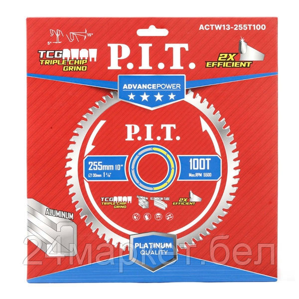 Диск пильный по алюминию P.I.T. ADVANCE 255x30x2.4 мм, 100T Carbide, зуб TCG 5° (ACTW13-255T100)