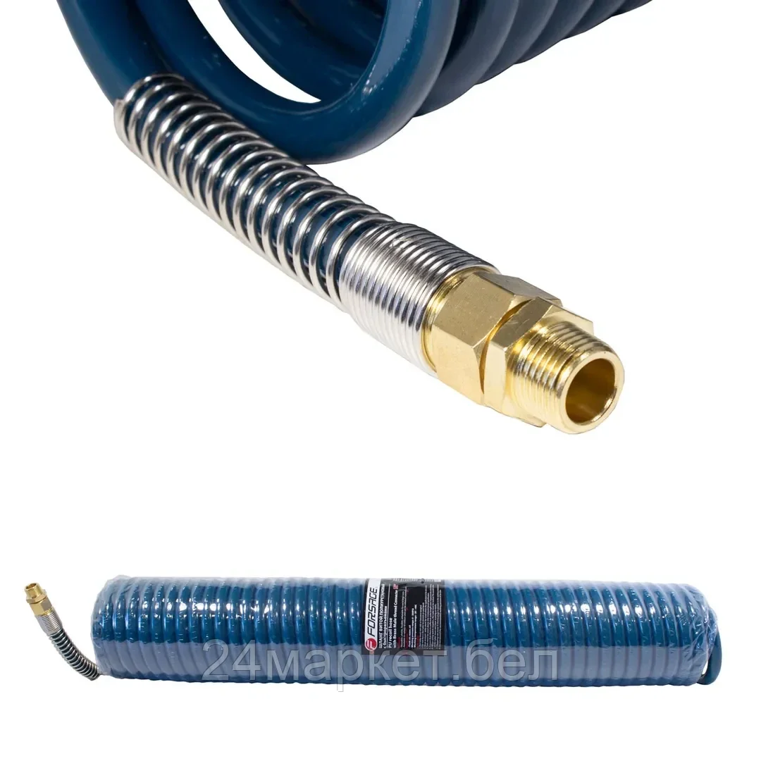 FORSAGE Шланг витой полиуретановый 12мм х 18мм х 15м с резьбовыми наконечниками 1/2"(латунь, макс. давление - 15bar, рабочая температура от -20 до +60 гр.) Forsage F-1812-15M