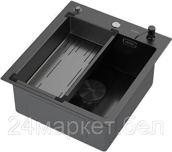 Кухонная мойка ARFEKA Eco AR мойка 450*500 POP-UP, коландер G, дозатор BLACK DECOR VOLCANIC ROCK
