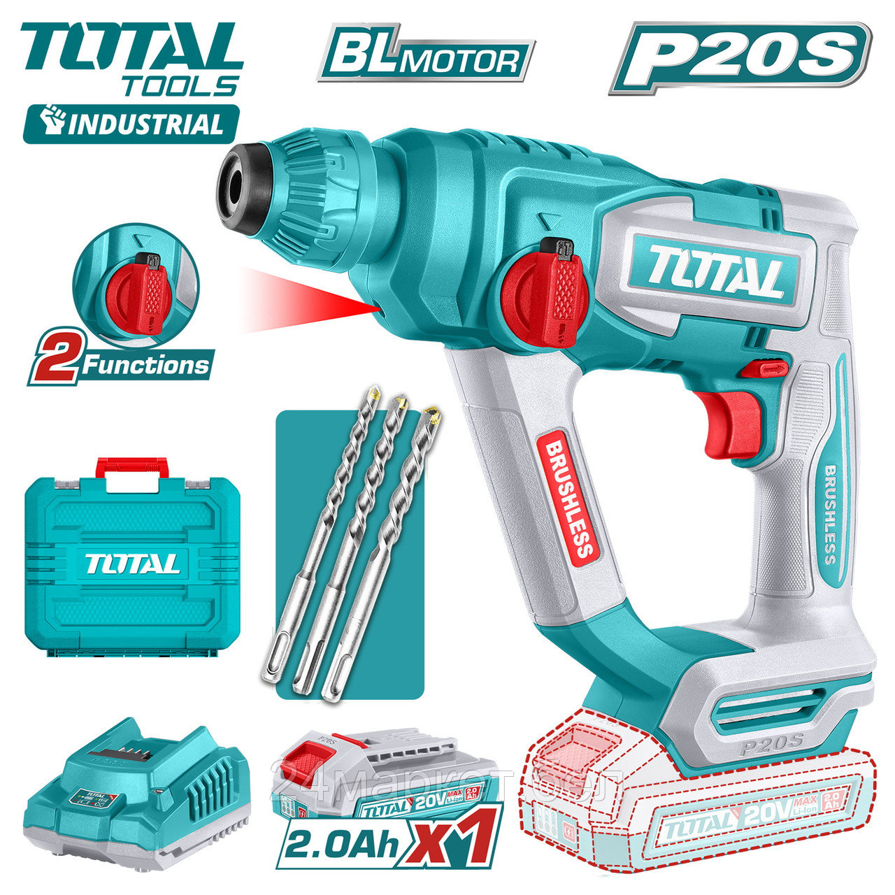 Перфоратор Total TRHLI201881 (с 1-им АКБ, кейс)