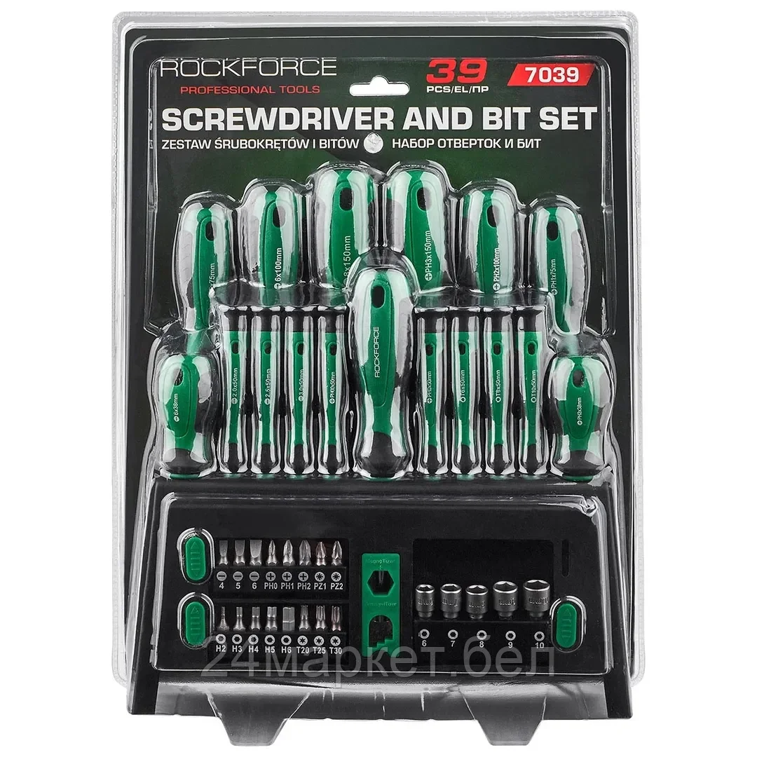 RF-7039 Отвертки в комплекте с битами, набор 39пр. RockFORCE