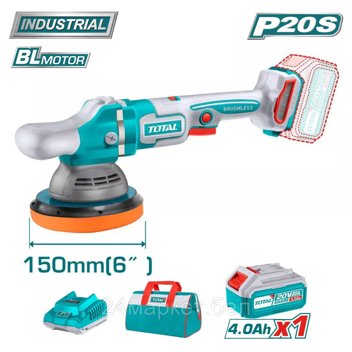 Полировальная машина Total TAPLI20151 (с 1-им АКБ, сумка)