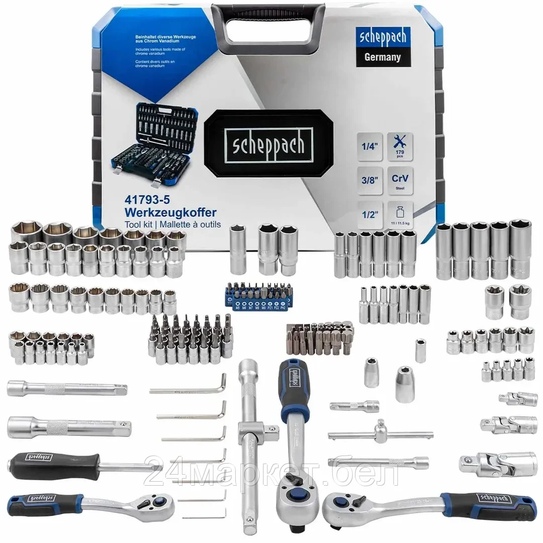 Sch-41793-5 Scheppach Набор инструментов 179пр. 1/4" 3/8" 1/2"