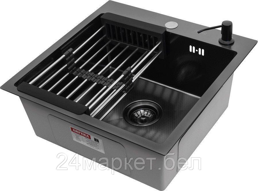 Кухонная мойка ARFEKA ECO AR мойка 500*500, коландер, дозатор Black Decor