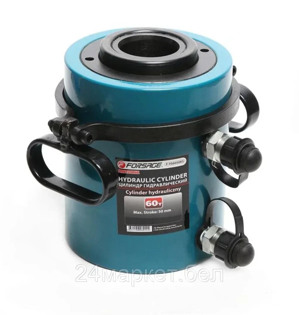 Цилиндр гидравлический двойного действия со сквозным отверстием в штоке60т(ход штока-50мм,Ø штока-91мм,Ø отв.-54мм,общий Ø-158мм, L-202мм, 700bar) Forsage F-YG6050KS