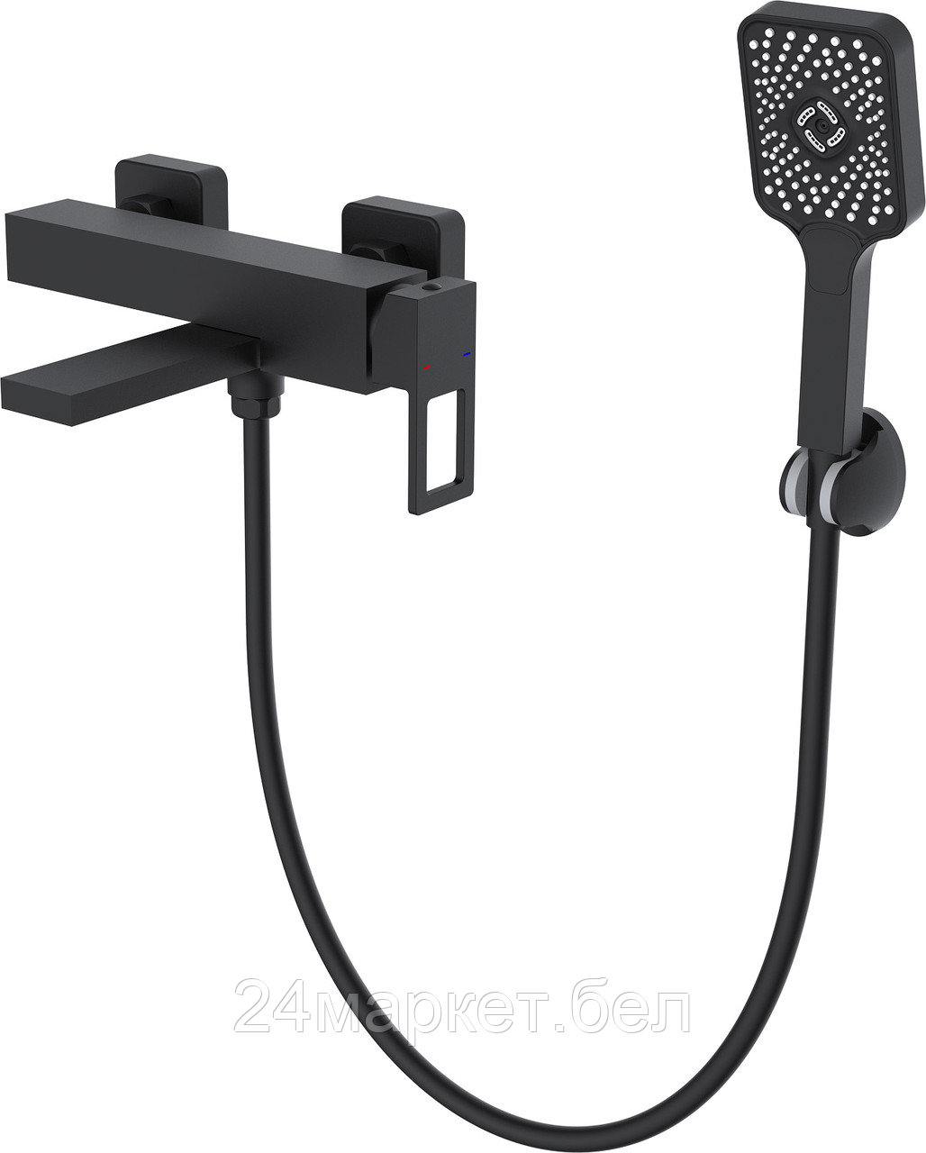 Смеситель для ванны D35-A черный, серия 810 ECONOCE (Длинный L-излив, длина 203 мм, лейка и шланг в комплекте, поворотный) EC0813BL