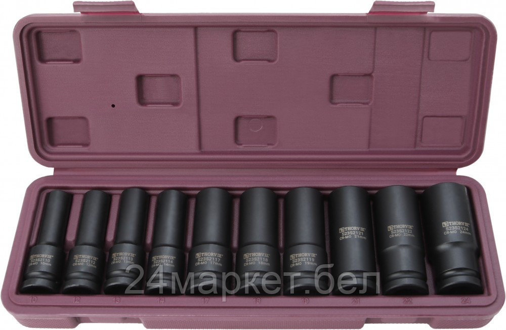 Thorvik S23S2110S S23S2110S Набор головок торцевых ударных глубоких 1/2"DR, 10-24 мм, 10 предметов