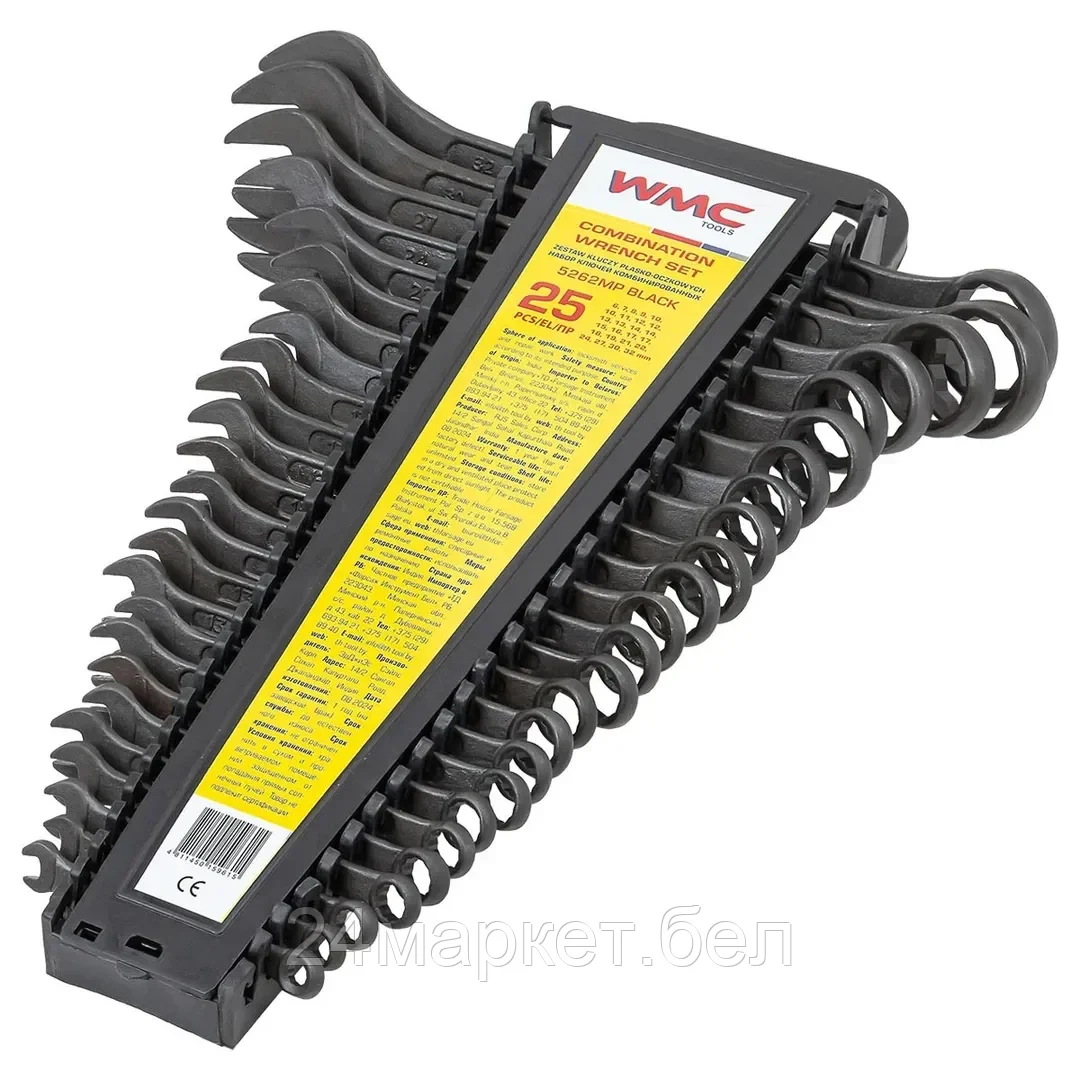 WMC-5262MP BLACK Набор ключей комбинированных 25пр. (6-9,10х2шт,11,12х2шт,13х2шт,14х2шт,15,16,17х2шт,18,19,21,22,24,27,30,32),в пласт. держателе WMC TOOLS