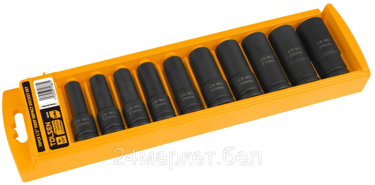 TOLSEN TT18296 TOLSEN Набор ударных глубоких торцевых головок 1/2", шестигранные, 10-24 мм, 10 предметов