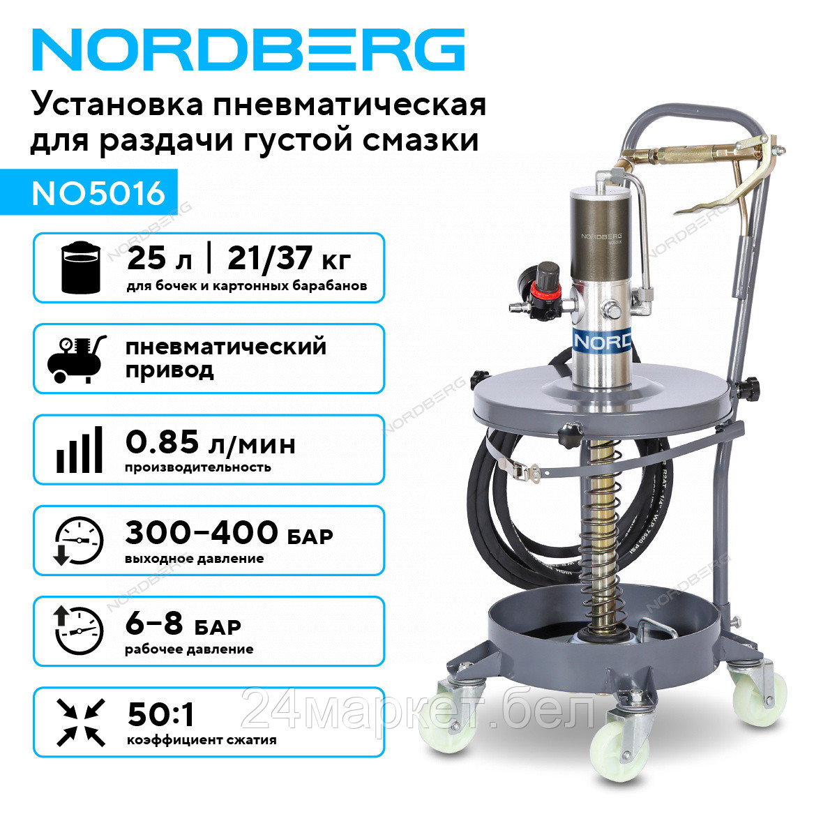 NORDBERG NO5016 Установка пневматическая для раздачи густой смазки из бочек, 20 л NORDBERG NO5016