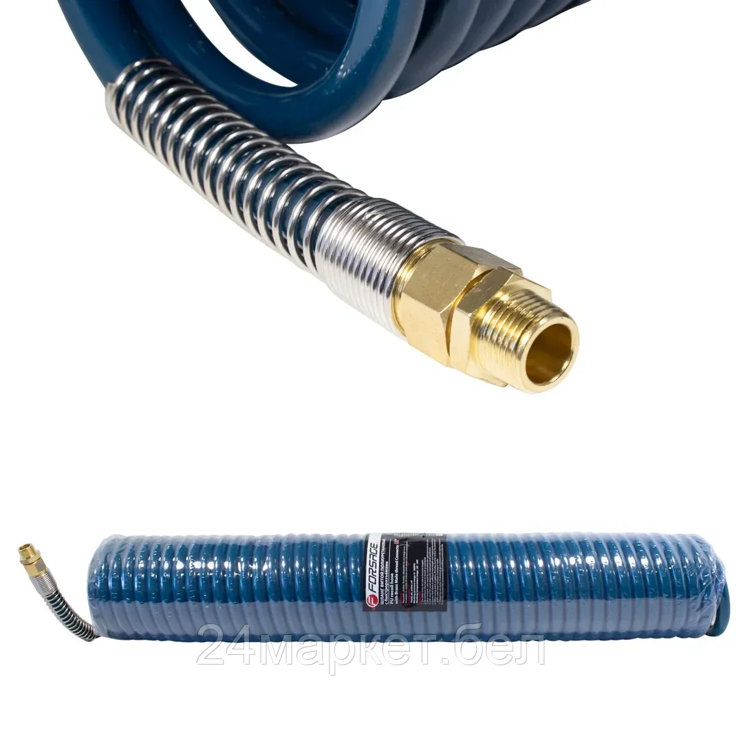 FORSAGE Шланг витой полиуретановый 12мм х 18мм х 20м с резьбовыми наконечниками наруж. резьба 1/2" (латунь, максимальное давление - 15bar, рабочая температура Forsage F-1812-20M