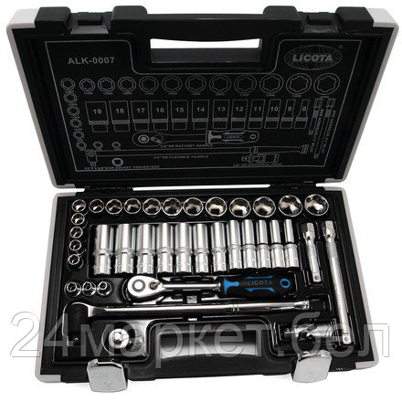 Licota ALK-0007 Набор торцевых головок 3/8" 6гр. 37пр. 6-24 мм super lock